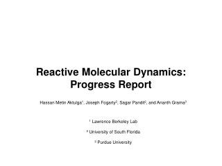 Reactive Molecular Dynamics: Progress Report