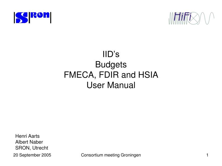 iid s budgets fmeca fdir and hsia user manual