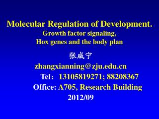 Molecular Regulation of Development. Growth factor signaling, Hox genes and the body plan