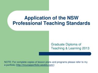 Application of the NSW Professional Teaching Standards