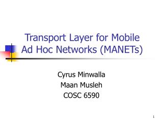 Transport Layer for Mobile Ad Hoc Networks (MANETs)
