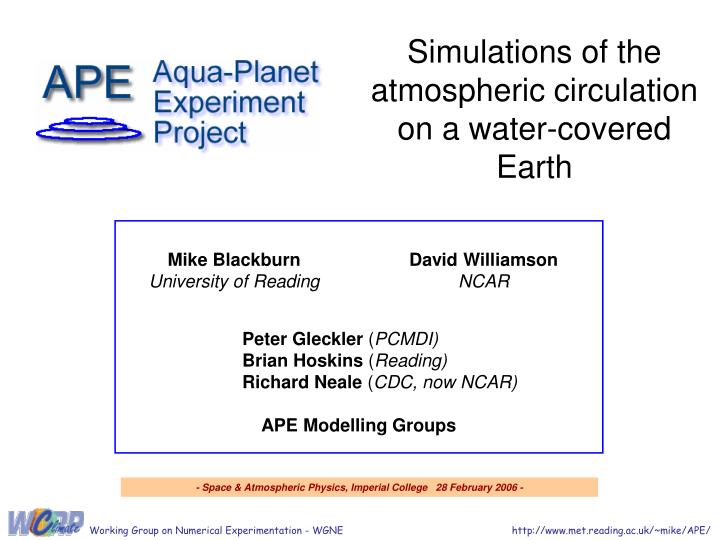 simulations of the atmospheric circulation on a water covered earth