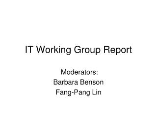 IT Working Group Report