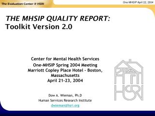 THE MHSIP QUALITY REPORT: Toolkit Version 2.0