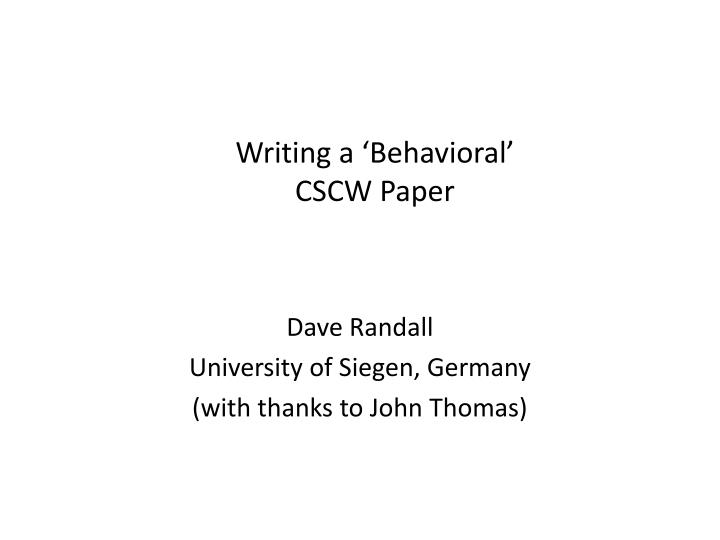 writing a behavioral cscw paper
