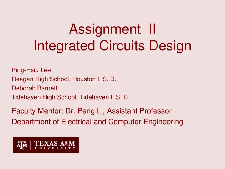 assignment ii integrated circuits design