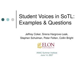 Student Voices in SoTL: Examples &amp; Questions