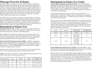 Telescope Overview &amp; Status: