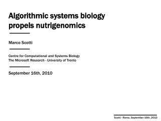 Algorithmic systems biology propels nutrigenomics