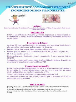 hipo persistente como manifestaci n de tromboembolismo pulmonar tep
