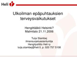 ulkoilman ep puhtauksien terveysvaikutukset