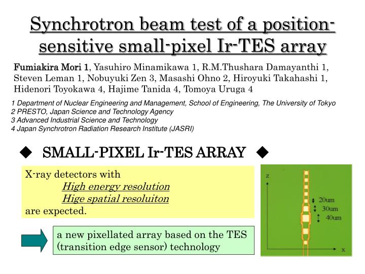 synchrotron beam test of a position sensitive small pixel ir tes array