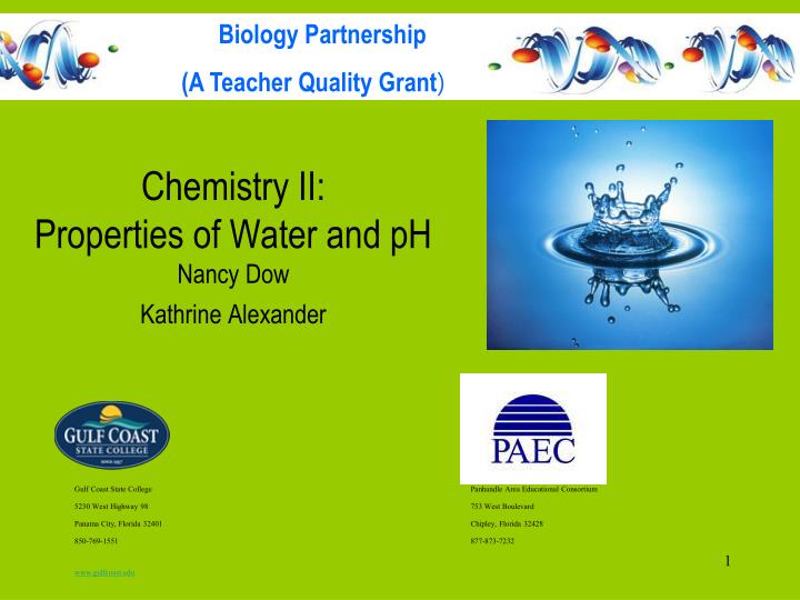 chemistry ii properties of water and ph nancy dow kathrine alexander