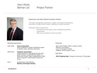 Harri Ahola Berhan Ltd	Project Partner