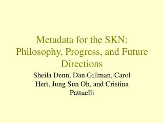 Metadata for the SKN: Philosophy, Progress, and Future Directions