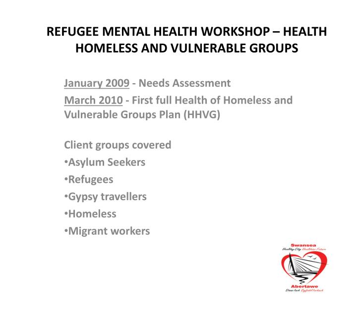 refugee mental health workshop health homeless and vulnerable groups