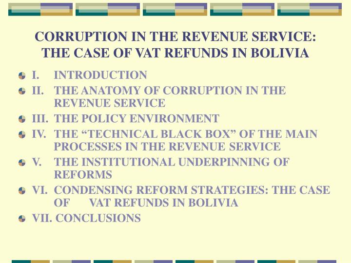 corruption in the revenue service the case of vat refunds in bolivia