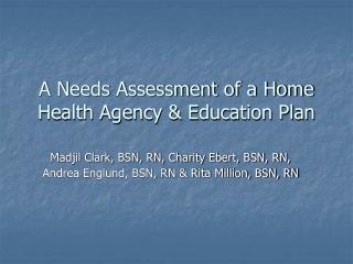 A Needs Assessment of a Home Health Agency &amp; Education Plan