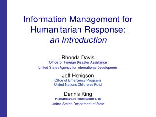 information management for humanitarian response an introduction