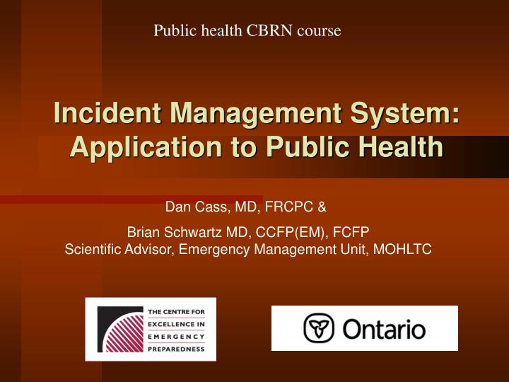 incident management system application to public health