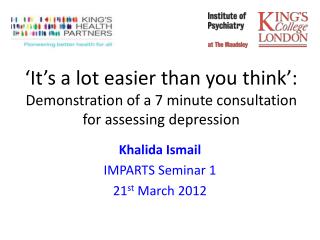 Khalida Ismail IMPARTS Seminar 1 21 st March 2012