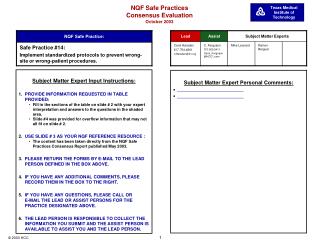 NQF Safe Practices Consensus Evaluation October 2003