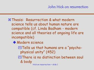 John Hick on resurrection
