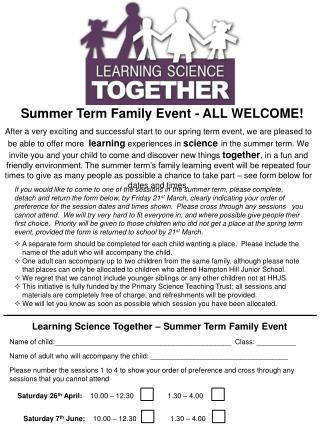 Summer Term Family Event - ALL WELCOME!
