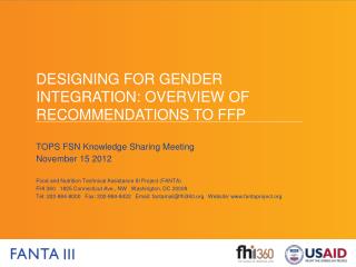 Designing for gender integration: Overview of Recommendations to FFP