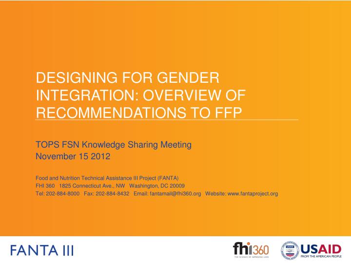 designing for gender integration overview of recommendations to ffp