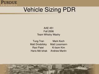 Vehicle Sizing PDR