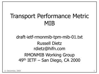 Transport Performance Metric MIB