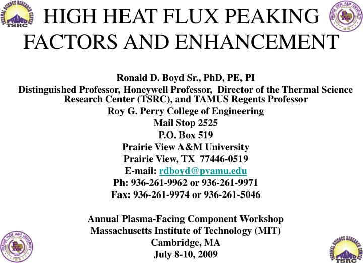 high heat flux peaking factors and enhancement