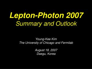 Lepton-Photon 2007 Summary and Outlook