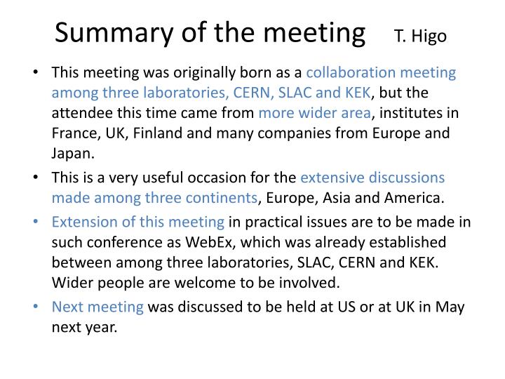 summary of the meeting t higo