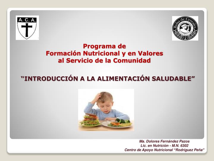 programa de formaci n nutricional y en valores al servicio de la comunidad