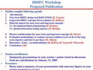IHHFC Workshop Proposed Publication