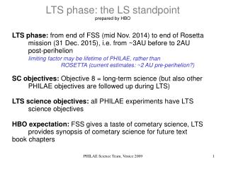 LTS phase: the LS standpoint prepared by HBO