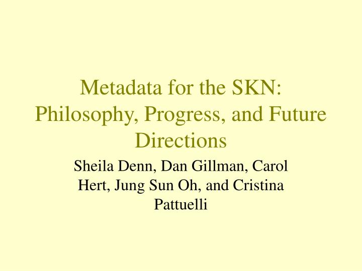 metadata for the skn philosophy progress and future directions