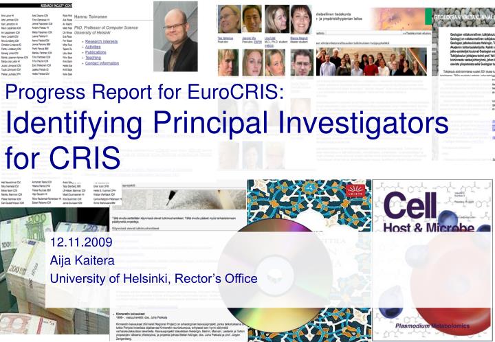 progress report for eurocris identifying principal investigators for cris