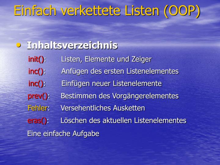 einfach verkettete listen oop