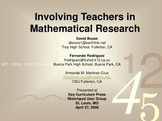Involving Teachers in Mathematical Research
