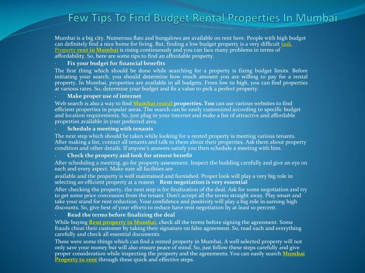few tips to find budget rental properties in mumbai