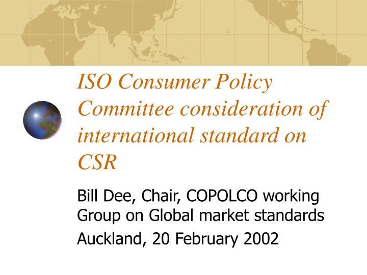 iso consumer policy committee consideration of international standard on csr