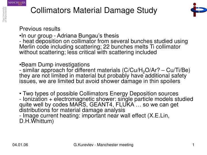 collimators material damage study