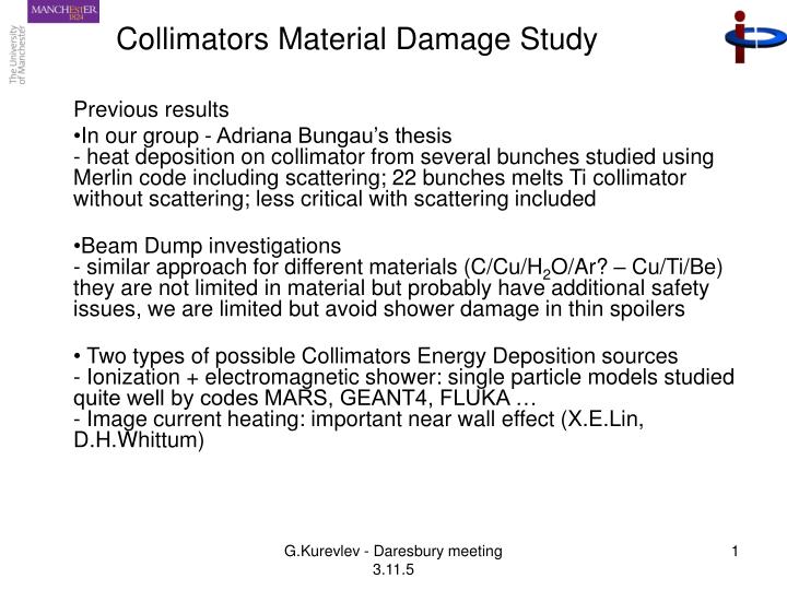 collimators material damage study