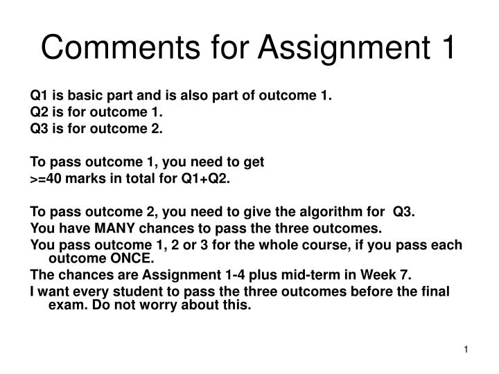 comments for assignment 1