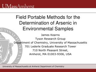 Field Portable Methods for the Determination of Arsenic in Environmental Samples