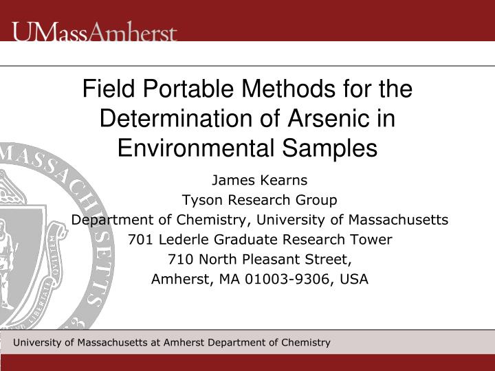 field portable methods for the determination of arsenic in environmental samples