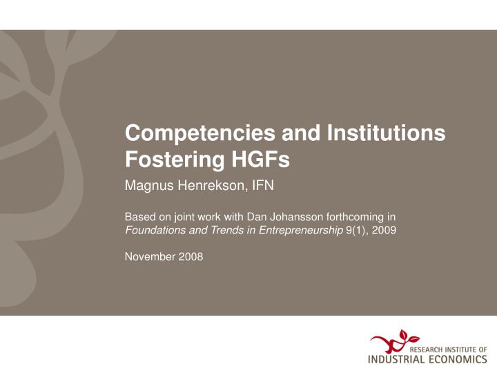 competencies and institutions fostering hgfs